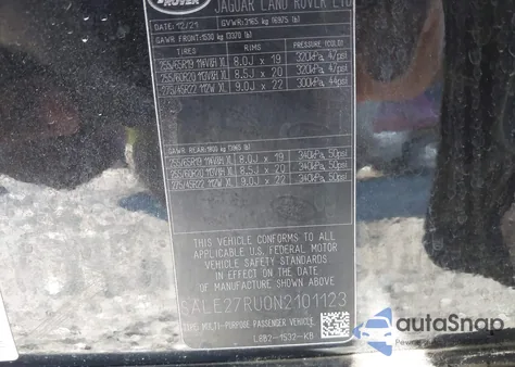 2022 Land Rover Defender 110 X-Dynamic Se z USA, uszkodzony, nr VIN SALE27RU0N2101123